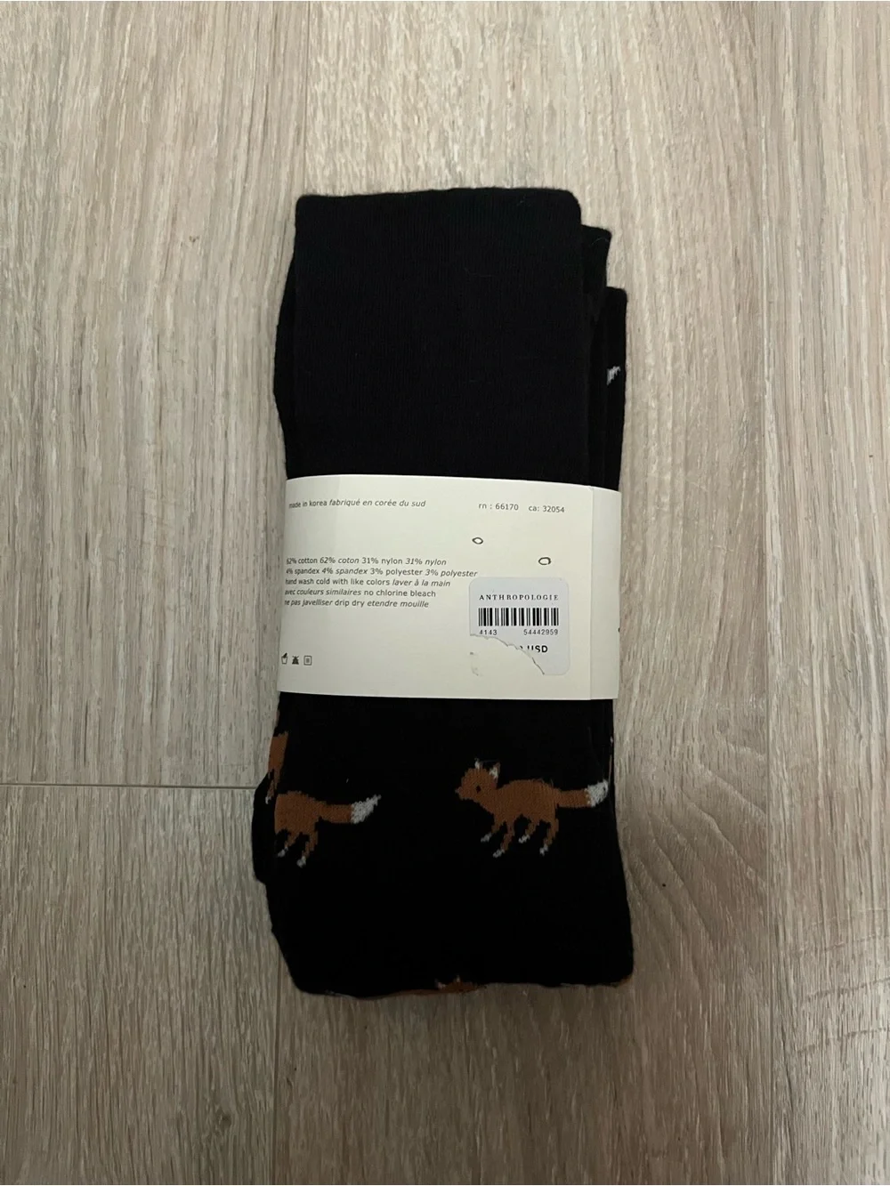 NWT Anthropologie Tintoretta Women’s Black Tights with Brown Fox Motif Size M/L
